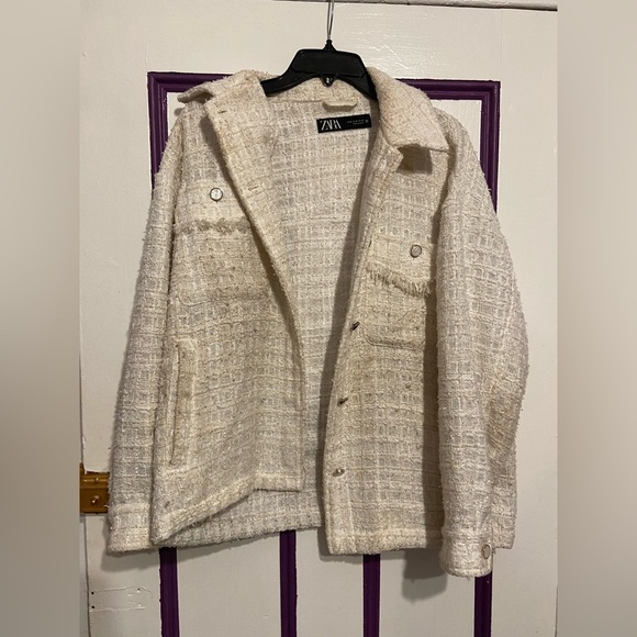 ZARA Off-White Textured Tweed Button-Up Jacket – Size M - Picture 1 of 12